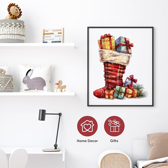 Ruikiyart Wooden Puzzles for Adults, 5MM 150 Pieces Christmas Boots Wooden Jigsaw Puzzles, Unique Shapes Pieces Christmas Puzzles Great Box Gift for Kids and Adults (9.5"x11.4")