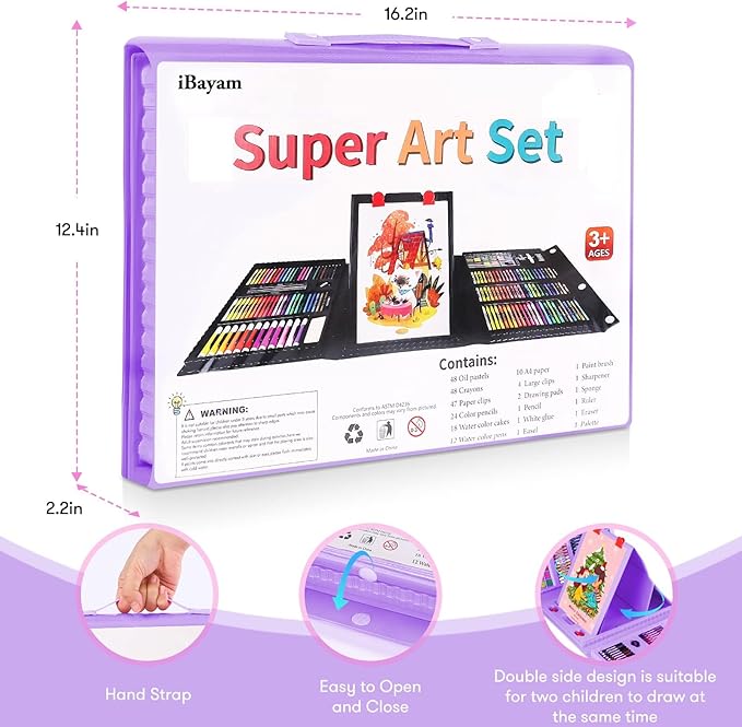 iBayam Stocking Stuffers for Teen Girls, Art Supplies, Arts and Crafts for Kids Ages 8-12, Teens Girls Christmas Gifts, Gifts for 5-12 Year Old Girl, Art Set Case with Trifold Easel, Sketch Pads
