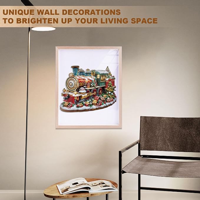 Jigfoxy Wooden Puzzles for Adults, Christmas Train Wood Puzzles Adult, Unique Animal Shape Wooden Jigsaw Puzzles for Adults, Birthday Gifts for Puzzle Lovers, Family, Friend (M-11.4 * 9.3in-175pcs)