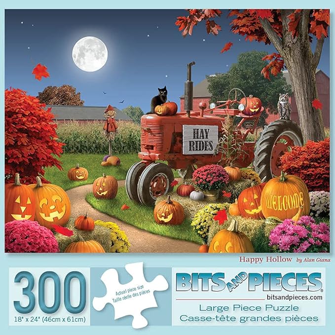 Bits and Pieces – Large 300 Piece Jigsaw Puzzle for Adults – ‘Happy Hollow’ –Halloween Jigsaw Puzzle by Artist Alan Giana …, Completed Puzzle Size: 18" x 24"