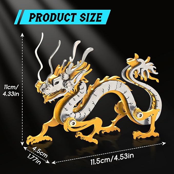 3D Metal Puzzles for Adults, Adult Metal Puzzle Model Kits, Gold Dragon Mechanical 3D Puzzle Stainless for Adults DIY Gifts for Men Women Home Decor Art Craft Gifts Toys(Zodiac Sign).