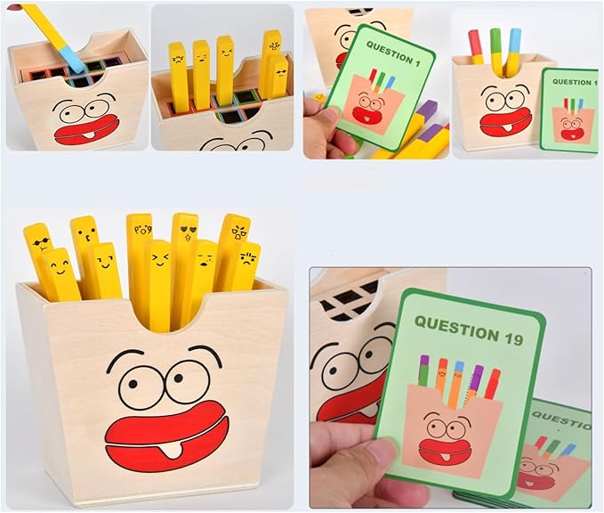 Wooden French Fries Sorting & Stacking Toys for Toddlers, Montessori Educational Toys for 3 Year Old Preschoolers to Develop Fine Motor Skills