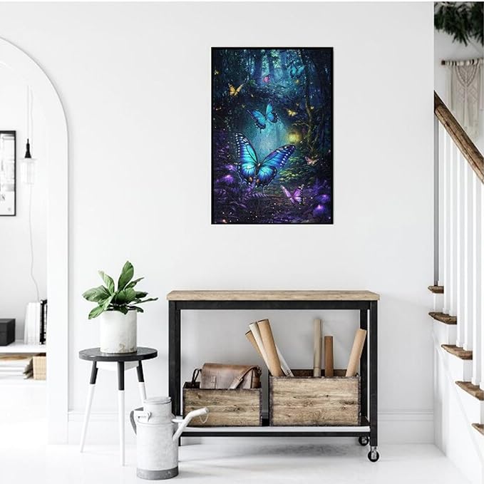 Butterfly Puzzle 1000 Pieces，Fantasy Magical Forest Puzzles 1000 Pieces, Glow Art Jigsaw Puzzles Butterflys,Fantasy Colorful Butterfly Insect Puzzle Puzzles As Family Game