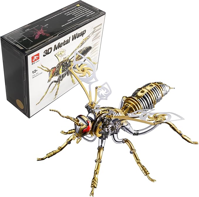 3D Metal Wasp Puzzles for Adults, Model Kits Mechanical Building Blocks, Difficult DIY for Assembly Gifts for Men Gold