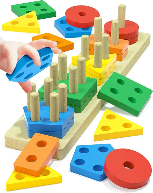 Montessori Toys for 1 2 3 Year Old Boys Girls Gifts, Wooden Shape Sorter Toys for Ages 2-4, Toddler Learning Toy Puzzles Birthday Gift Ages 1-3