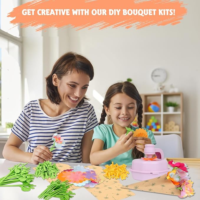 FURNIPLAS DIY Flower Craft Kit for Kid, Fabric Flower Bouquet Making Toy for 4 5 6 7 8 Years, Creative Flowers Press Kits Ages 4-8, Arts & Crafts Educational Activity for Toddler Girl, Preschool Gifts