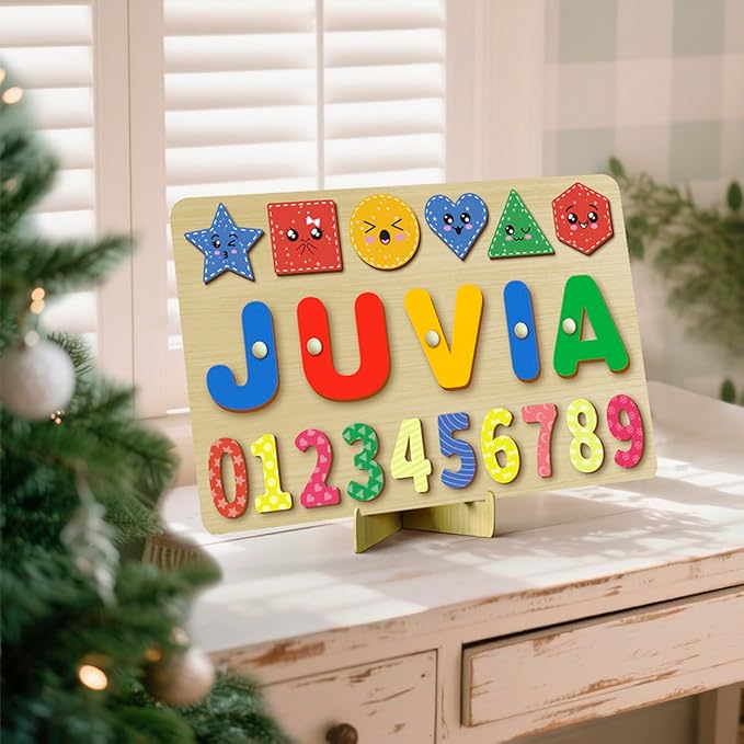 Custom Name Puzzles for Toddlers 1-3 - Name Puzzle for Kids, Personalized Wooden Animal Puzzle, Baby Gifts, Baby Shower, Christmas, Newbaby Gift, Gifts for 1 2 3 Years Old (Animal-Geometry-03)