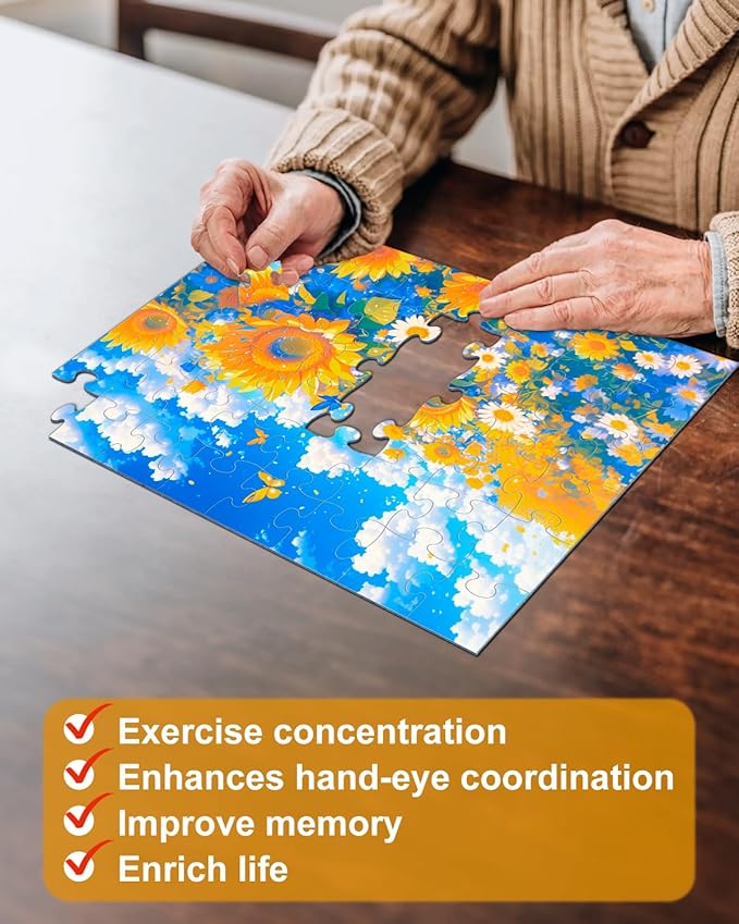 6 Pack 48 Large Piece Jigsaw Puzzles for Seniors Alzheimer Products for Elderly Dementia Activities Memory Game for Patients in Nursing Home with Storage Box