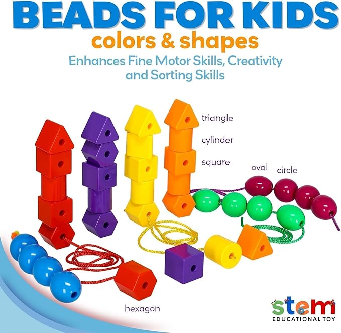 Skoolzy 46 Pcs Lacing Beads - Large Beads for Preschool Learning Activities, Sensory Toys for Toddlers 3-4, Autism Toys for Toddlers 3-4, Ideal for Cognitive and Motor Skills Development
