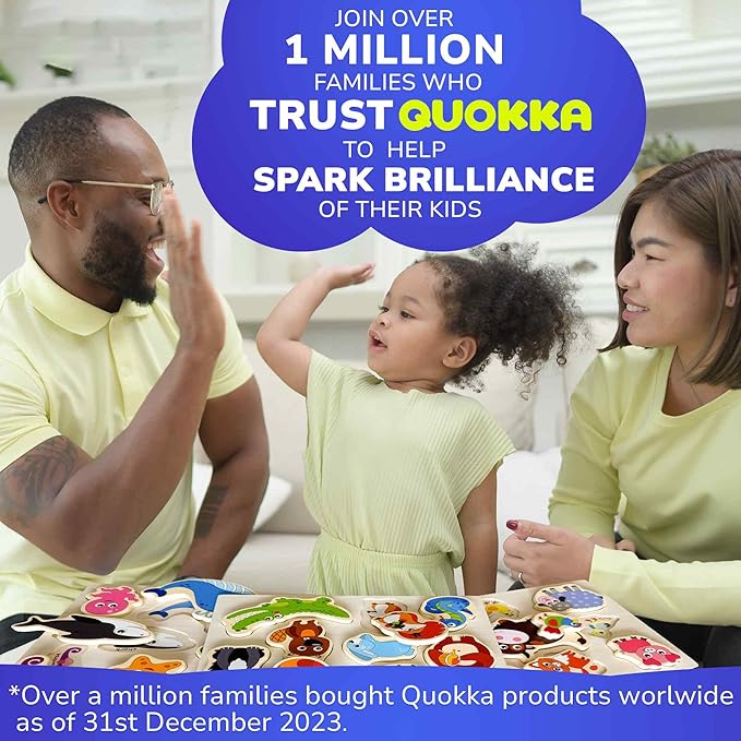 QUOKKA Wooden Puzzles for Toddlers 2-4 – Chunky Matching Puzzles Set –Toddler Montessori Animal Toys with Jumbo Animals Toddler Puzzles Ages 1-3 I FSC Certified Wood