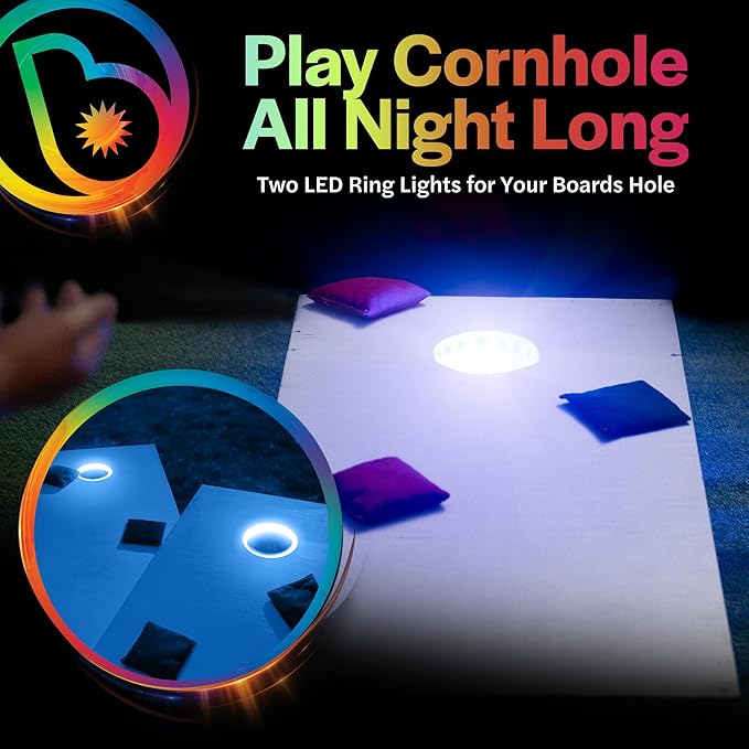 Brightz LED Cornhole Board Ring Lights, 2-Pack - 48-Hour Battery Life - Illuminate Your Game with Dazzling Glows and Ultimate Style for Non-Stop Evening Fun and Excitement (Includes Hole Lights Only)