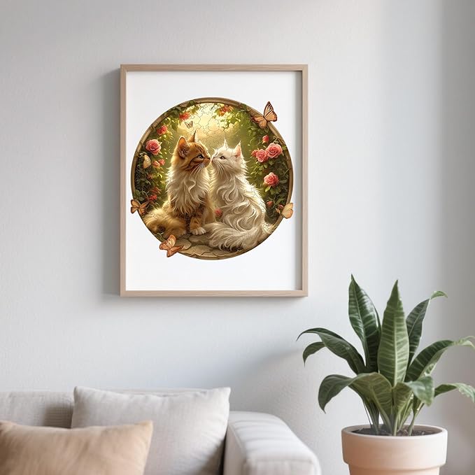 Wooden Puzzles for Adults - Couple Cat Wood Puzzles Adult - Unique Animal Shape Wooden Jigsaw Puzzles for Adults - Birthday Gifts for Puzzle Lovers, Family (S-8.5 * 8.5in)