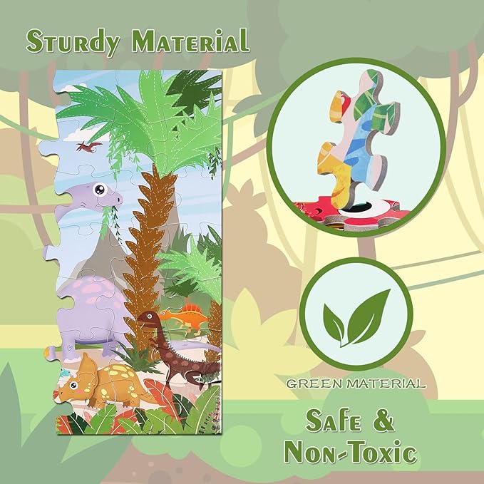 35 Piece Jumbo Dinosaur Puzzle for Kids Ages 3-6, Educational Large Floor Puzzles with Bonus Puzzle Sticker Sheets, Perfect Learning Toy Gift for Boys and Girls