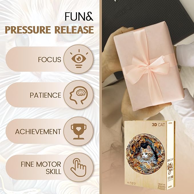 Wooden Puzzle for Adults-3D Vision Effect Cat Wooden Puzzle Unique Shape Advanced Wooden Jigsaw Puzzle for Adult, Wood Puzzles,Challenge Wooden Jigsaw Puzzle (13.4 * 13.4in-300pcs)