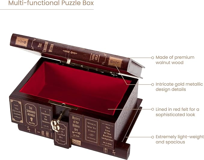 Bits and Pieces - Elegant Treasure Box - Premium Quality Jewelry Box - Secret Box with Brainteaser Puzzle for Gifts or Valuables - 7 x 5 x 3 ¾ inches