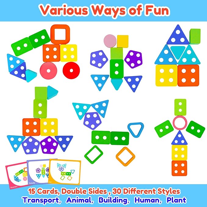 Montessori Toys for 1 2 3 Year Old Boys Girls Birthday Gifts Color Shape Sorters Wooden Stacking Toys for Toddlers 1-3 Puzzles Blocks for Toddlers 2-4 Preschool Learning Educational Sensory Travel Toy