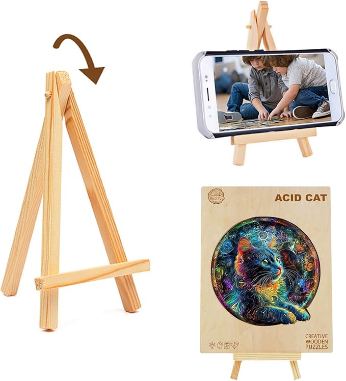 KAAYEE Wooden Puzzles for Adults, 3D Visual Colorful Cat Wooden Jigsaw Puzzle Unique Shape Wood Puzzle Adult, 3D Effect Flat Puzzle Birthday Family Games (M-11.4 * 11.4 in-200pcs)