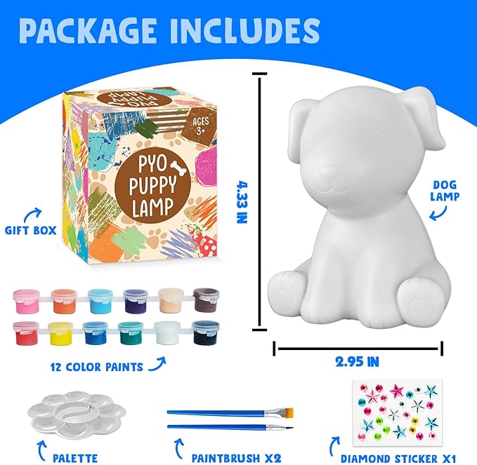 Goodyking Paint Your Own Dog Lamp Kit, DIY Night Light, Crafts for Teens Girls Boys, Arts & Crafts Kit, Painting Kit for Kids, Room Decoration, Christmas Birthday Gift for Kids Ages 3 4 5 6 7 8+