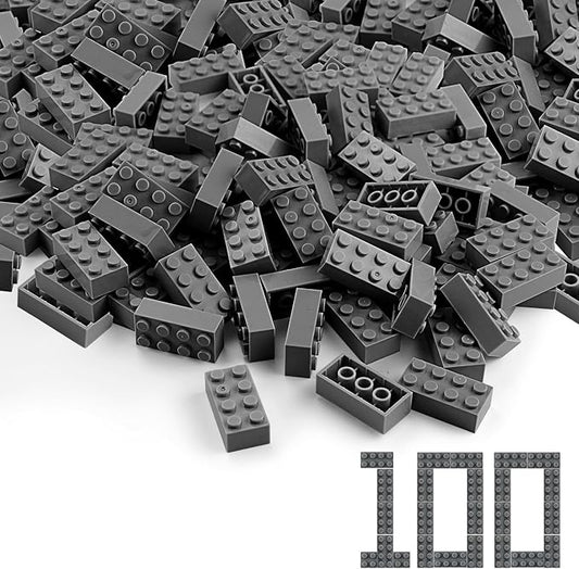 Feleph 100pcs 2x4 Bricks Dark Gray Pieces Grey Classic Building Blocks Creative Play Set Toy Accessories Compatible with Major Brick Brands