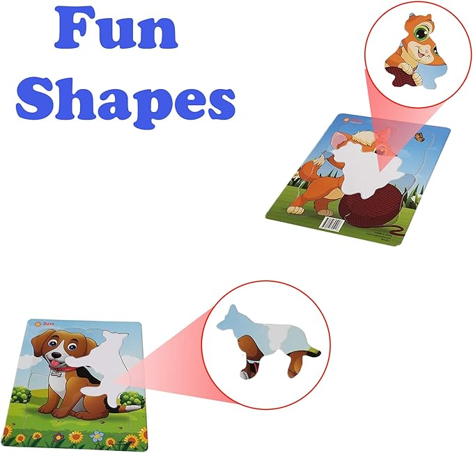 Just Smarty Preschool Puzzles for Toddlers 1-3 Set of 2 | Fun Shapes 5 Pieces Kitten and 4 Pieces Puppy Toys with Tray for Kids Ages 1-3 | Best Educational Puzzles for Kids Level 1