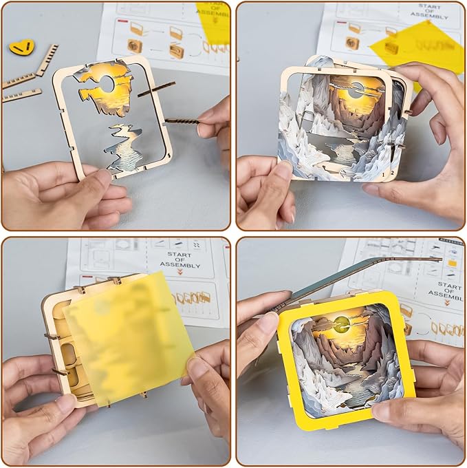 3D Puzzle Nightlight-DIY LED Light 3D Cave Wooden Puzzle-Art Lamp and Craft Kits for Kids and Adults-Birthday Gifts Toys-Home Desk Decor Family Game