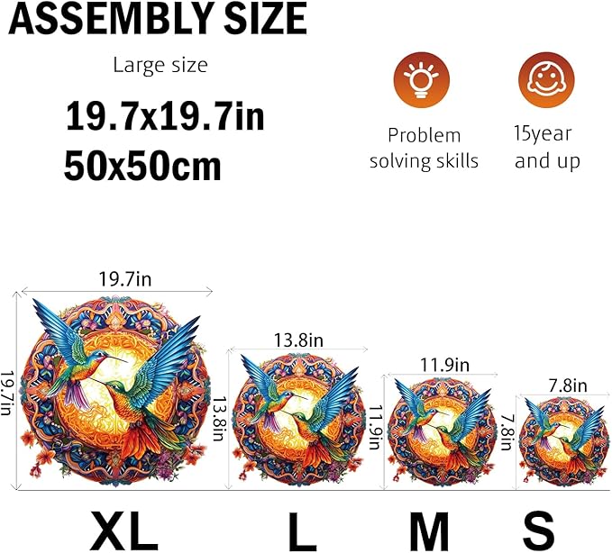 Jigfoxy Wooden Puzzles for Adults, Hummingbird Wooden Jigsaw Puzzles, Unique Animal Shape Puzzles, Christmas Thanksgiving Gifts for Family Friend(L-13.8 * 13.8in-300psc)