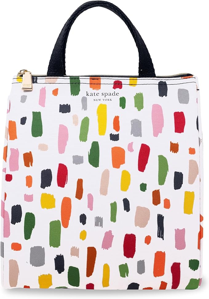 kate spade new york Cute Lunch Bag for Women, Large Capacity Lunch Tote, Adult Lunch Box with Silver Thermal Insulated Interior Lining and Storage Pocket, Painterly Strokes