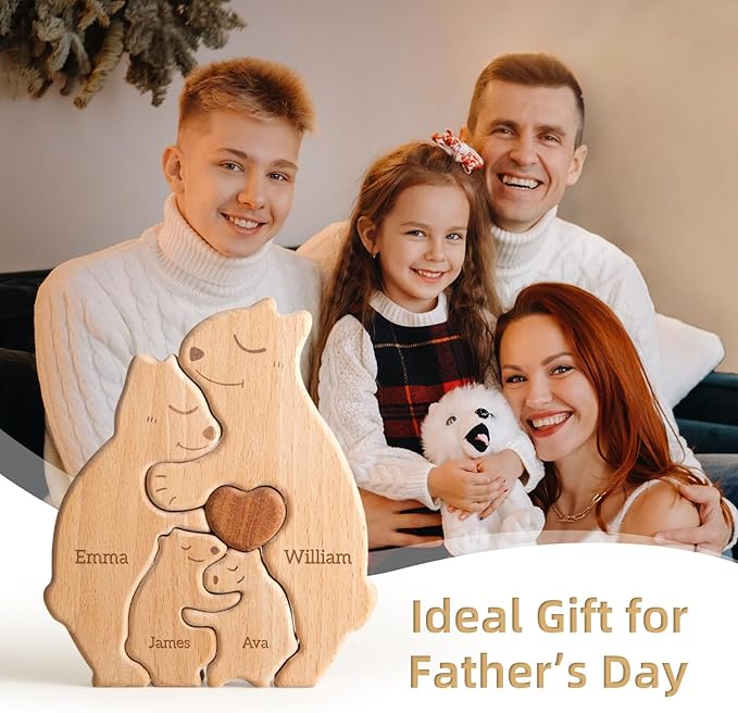 Wooden Bears Family Puzzle, Personalized Puzzles with 2–5 Names, Father's Day Mother's Day Birthday Personalized Gifts for Mom Dad Kids Teen Boys Girls Grandma Toddler