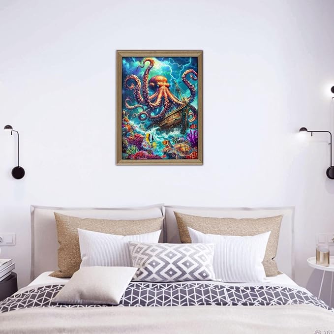 Octopus Ocean Puzzle for Adults 500 Pieces Octopus Pirate Ship Ocean Sea Jigsaw Puzzles Marine Artwork Colorful and Fun Challenging Puzzle for Game Nights