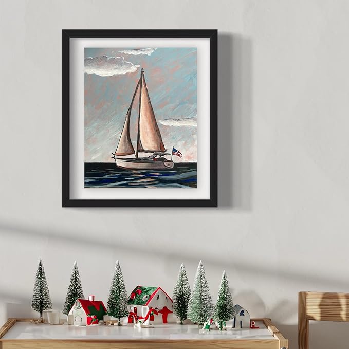 Painting4Real DIY Painting Class Kit for Adults: Learn to Paint Patriotic Sailboat with Video Tutorials – Art Decoration for Independence Day – Hang This Picture/Art as Wall Decor Once Completed