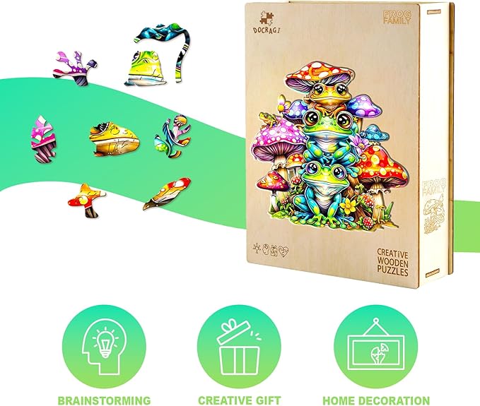 Wooden Puzzles for Adults - Frog Family Wooden Jigsaw Puzzle - Unique Animal Shaped Wood Puzzles Adult - Christmas Birthday Gifts for Adults/Friends/Family - 100pcs 8.4 * 8.1in