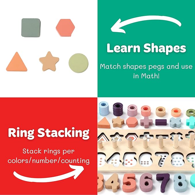 Toddler Montessori Toys Teaches Number, Counting, Math, Stacking Fun Preschool Learning Activates for Boy and Girl | Year Old Boy Gifts and Beyond! (Macaron)