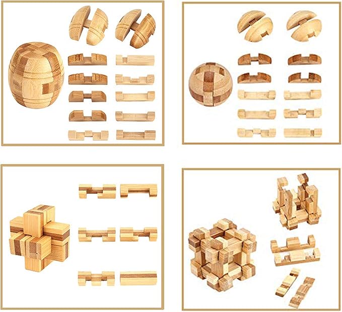 Brain Teaser Puzzle 20Pcs Unlock Interlock Game IQ Test Wooden Toy 3D Unlock Interlock Puzzle Magic Ball Brain Teaser Toy Puzzles for Adults
