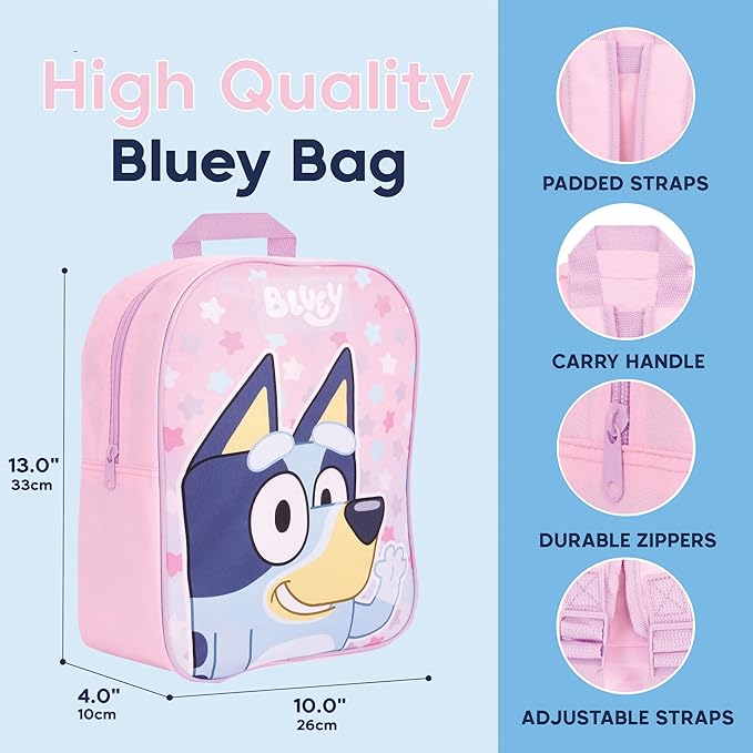 Bluey Backpack for Girls - Kids School Bag Travel Backpack Pink Childrens & Toddler Rucksack Ideal for Nursery and Daily Use
