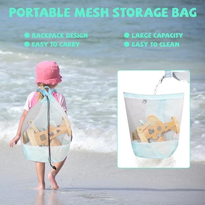 LBAIBB Sand Toys,Beach Toys for Kids,Sandbox Toy, Sand Wheel & Water Wheel Toys,Includes Bucket Shovel and Sand Rake for Beach,Water Guns Toys,Mesh Beach Toy Bag,Sand Toy for Kids Ages 3-13
