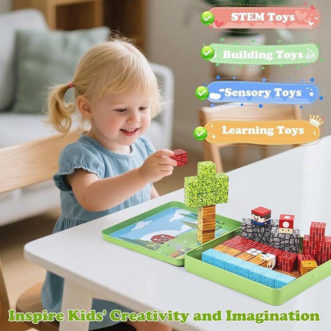 49 PCS Mini Magnetic Building Blocks Travel Toys for Kids Ages 4-8, Travel Magnetic Tiles with Portable Iron Storage Box, STEM Learning Educational Construction Toys for Toddlers 3+