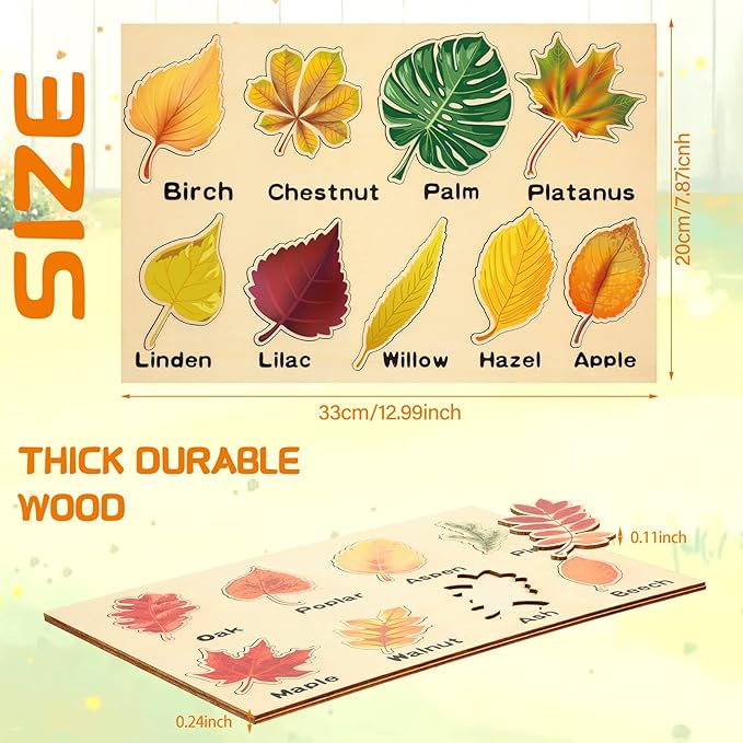 Kathfly 2 Pieces Leaf Wooden Jigsaw Puzzles Leaf Puzzle Montessori Toy Early Educational Learning for Birthday Gift Early Education School(Cute)