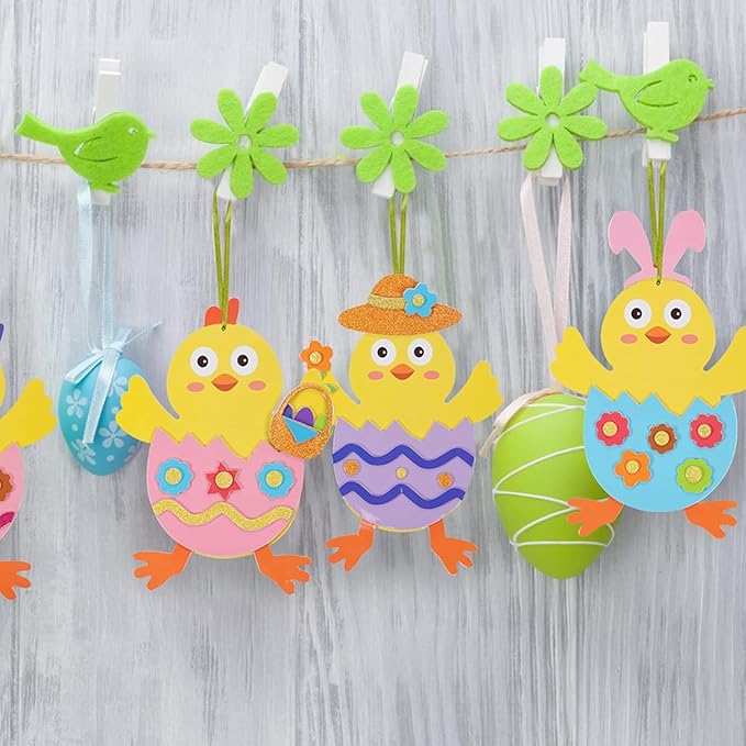 Fennoral 12 Pack Easter Craft for Kids - Make Your Own Easter Chick Foam Stickers Ornament DIY Arts and Crafts for Preschool Art Project Decoration