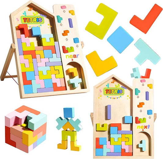 Wooden Stacking Puzzle Colorful 3D Versatile Russian Blocks for Toddlers 3-6 Years,Brain Teasers Toy Board Game Toys, Montessori Toys for 3 4 5 Year Old,Christmas Birthday Gift for Boys and Girls