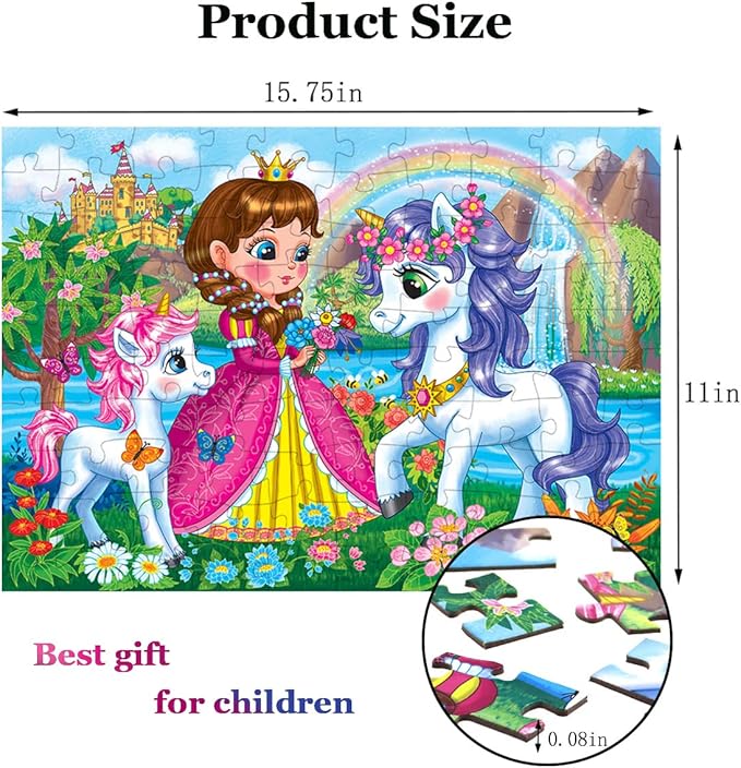 Puzzles for Kids Ages 4-8 Year Old - Princess & Unicorns,100 Piece Jigsaw Puzzle for Toddler Children Learning Educational Puzzles Toys