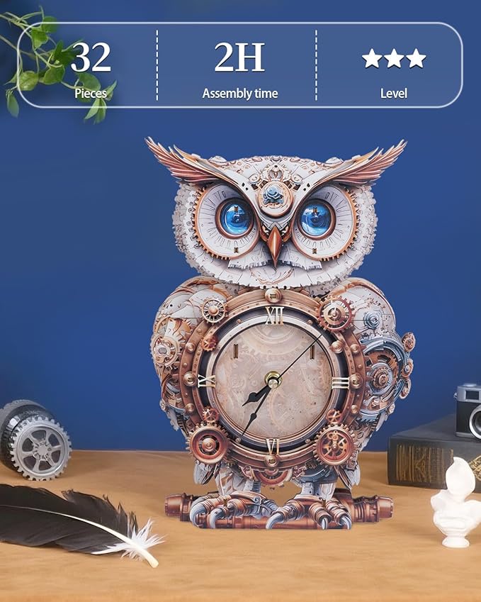3D Wooden Puzzles for Adults, 3D Puzzle Owl Clock Kit (with Pendulum), Mechanical Owl 3D Puzzles for Adults Crafts for Adult Home Decor Clock Puzzle Gifts for Women Men