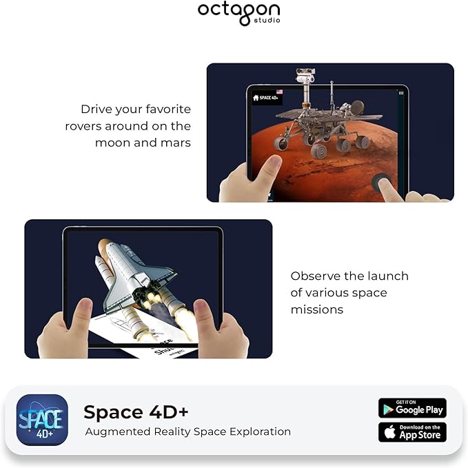 4D+ Augmented Reality Flashcards for Kids – Educational STEM Cards with Free App – Interactive Learning for Ages 4+ (Space 4D+)