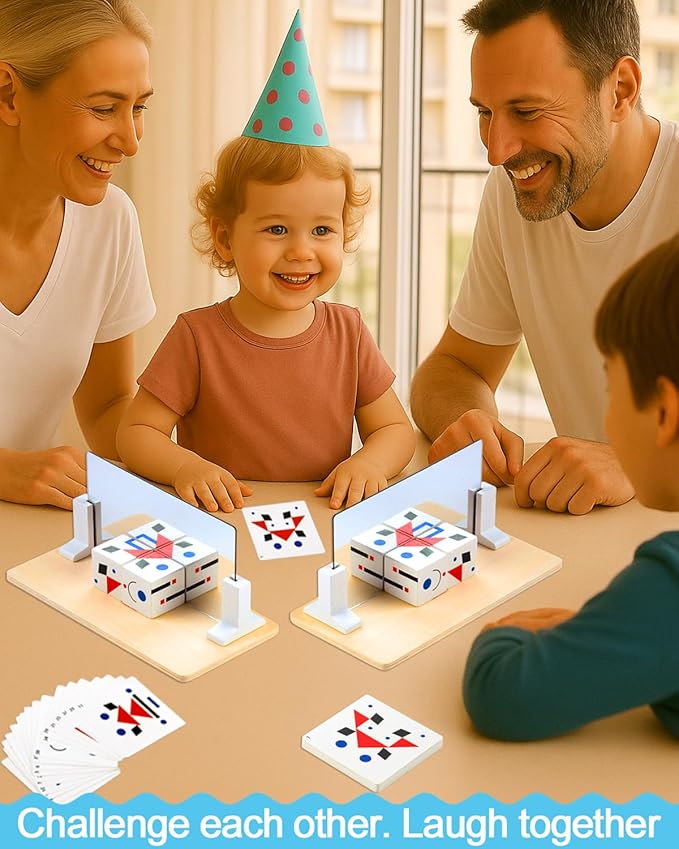 2 Pcs Wooden Mirror Cube Puzzle Game, Spatial Thinking & Pattern Matching Puzzle Game, Educational Board Game Toy for Kids and Adults