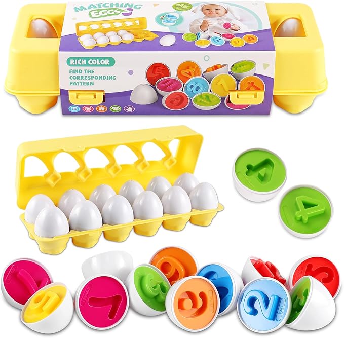 LOOIKOOS Matching Eggs for Toddlers-12PCS Preschool Educational Learning Color & Number Recognition Sorting Skills,Easter Gifts Basket Stuffers
