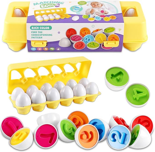 LOOIKOOS Matching Eggs for Toddlers-12PCS Preschool Educational Learning Color & Number Recognition Sorting Skills,Easter Gifts Basket Stuffers