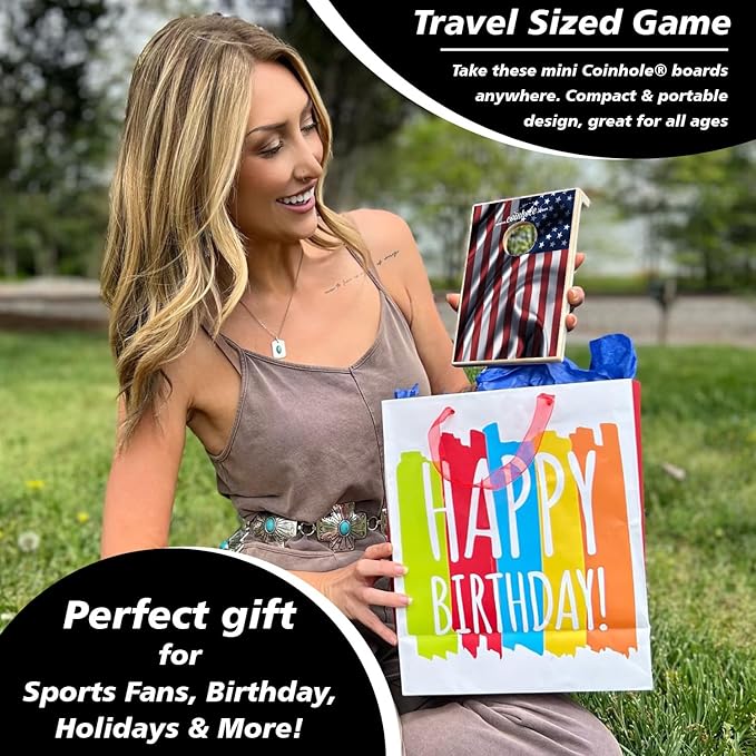 Coinhole Desktop Coin Bouncing Party Game Set | Tabletop Cornhole Board Game | Small Cornhole Travel Game Includes Coins