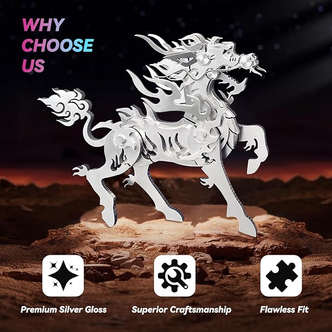 3D Metal Puzzles,3D Metal Puzzle for Adults,Mechanical Model Kit Flaming Kirin,Steel 3D Puzzles Stainless Steel Ornaments for Adults Home Decor Art Craft Gifts Toys.