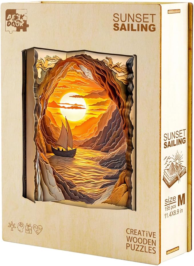 Wooden Puzzles for Adults - Sunset Sailing Wooden Puzzle - Unique Animal Shape Wood Cut Puzzles - Eco-Friendly Home Office Decor (M-11.4 * 11.3in)