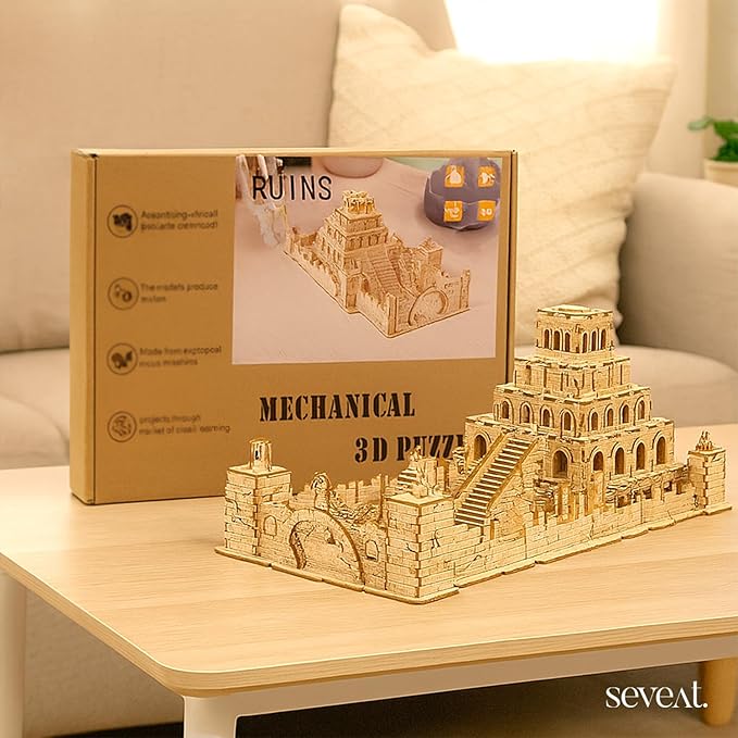 3D Puzzles for Adults & Teens – 235-Piece Wooden DIY Ancient Temple Ruins Wooden Model for Adults to Build, Brain-Teasing Puzzle Game for Any Occasion (Ruins)
