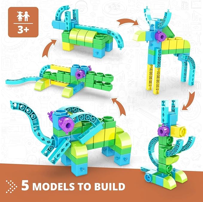 Engino STEAM Labs, Learning About Wild Animals, Construction Toys for Ages 3+, Building Blocks, STEM Kit for Girls & Boys, Preschool Educational Toys (5 Models)